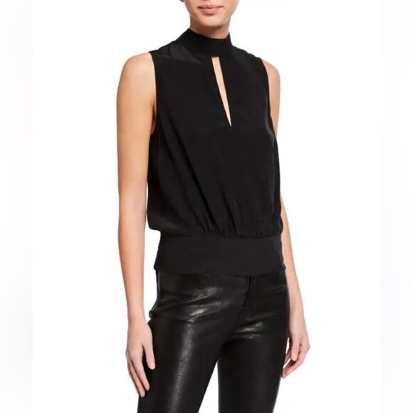 NWT FRAME Mock-Neck Sleeveless Party Top Medium Black Silk - Picture 14 of 14